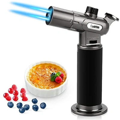Imagen de Antorcha de Cocina, Cadrim Soplete Llama Ajustable, Doble, Rellenable Gas Butano para Barbacoa Bricolaje, Crema (Gas no Incluido)