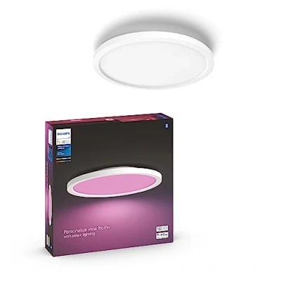 Imagen de Philips Hue Panel Led Inteligente Surimu, 40W 2850 lúmens, Luz Blanca de Cálida a Fría, Compatible con Alexa y Google Home, 40cm diámetro, Blanco