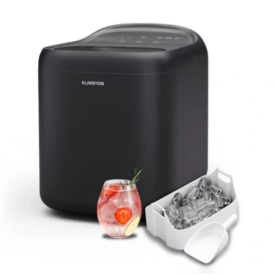 Imagen de Klarstein SparkIce Máquina de hielo 15 kg/día, 6 minutos, 2 tamaños cubitos, panel táctil, limpieza automática, para casa y bar, incluye pala, negro