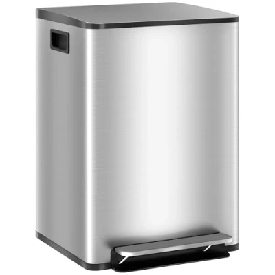 Imagen de HOMCOM Cubo de Basura Cocina con 2 Compartimentos 2x20L Papelera Acero Inoxidable Pedal Tapa Cierre Suave y Extraíble para Dormitorio Oficina Salón Plata