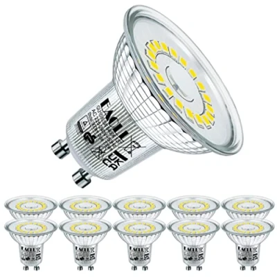 Imagen de EACLL Bombillas LED GU10 Blanco Frio 6.5W Equivalente 100W Halógena, Pack de 10, 6400K 735 Lúmenes 120 Spotlight, Focos Sin Parpadeo AC 230V, Lámparas Reflectoras Más Cortas no Regulables