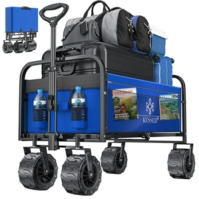 Imagen de KESSER® Carro Plegable con Ruedas Anchas Transporte de Mano 2 Bolsas Red y Lateral Neumáticos Goma Maciza Carrito Jardín Verde Menta