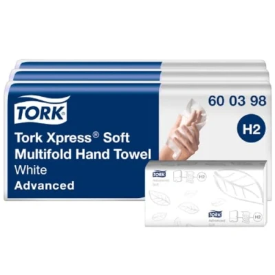 Imagen de Tork Xpress Toallas de Manos Suaves Plegables Blanco H2, Avanzadas, 2 capas, plegado en Z, Absorbentes, 3 x 7 180 Hojas, 600398