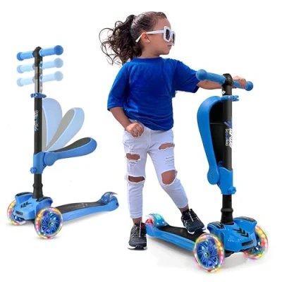 Imagen de Hurtle, Patinete niña, con asiento abatible, manubrio y altura ajustable. Juguetes para niños 2 de años en adelante, monopatín 1, luces led intermitentes. Color azul