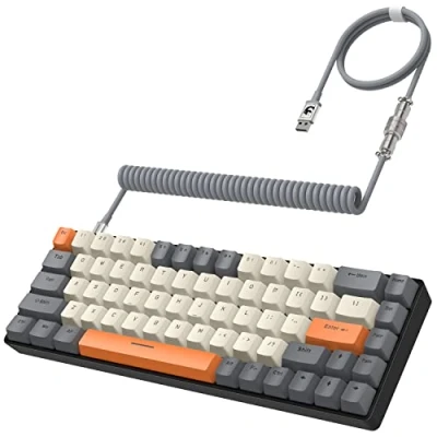 Imagen de YINDIAO T8 60% Teclado para Juegos,68 Teclas,US Layout,Teclado Mecánico con Cable Compacto,18 Croma RGB Retroiluminado,Interruptor Azul,Cable de en Espiral USB C,para PC,PS4 Gris Oscuro