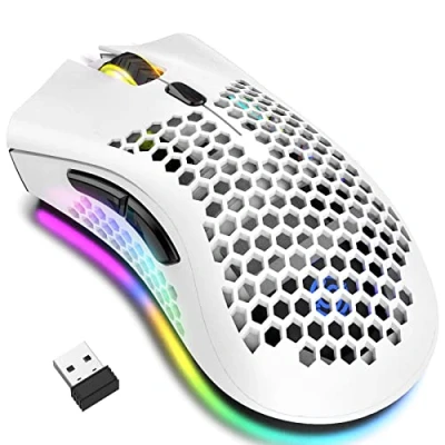 Imagen de ratón inalámbrico para videojuegos, de ordenador con bandeja panal, 7 botones programados, 3 DPI ajustables, receptor USB, PC y Mac, negro (blanco)