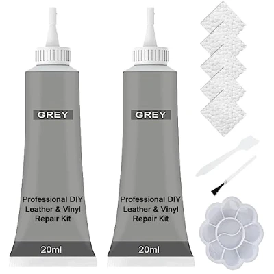 Imagen de Meomeland Kit avanzado de gel reparación cuero para coches, 20 ml, asientos coche, vinilo y relleno crema (2 unidades, gris)
