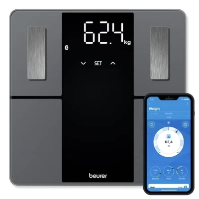 Imagen de Beurer BF 500 Super Black Edition báscula diagnóstica con Bluetooth, corporal digital conectada el móvil vía app, análisis de los valores corporales, pantalla extra grande