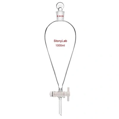 Imagen de stonylab 1L Embudo Separador de Cristal Borosilicato con Tapón Vidrio, Separatory Funnel Laboratorio Cónico en Forma Pera Pared Gruesa Junta 24/29