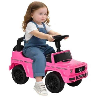 Imagen de HOMCOM Correpasillos para Bebés de 12 a 36 Meses Coche Licencia Mercedes G350 con Compartimento Almacenaje y Volante Carga 25 kg 62,5x28,5x45 cm Rosa
