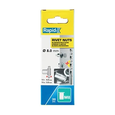 Imagen de Rapid Tuercas Remachables M8 de Acero Gran Resistencia con Rosca Interna para Anclaje Unilateral en Materiales Baja Fricción 20 Piezas (5001482)