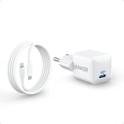 Imagen de Anker Cargador USB C 20 W, 511 (Nano), rápido Compacto y Duradero PIQ 3.0 para iPhone 15/Plus/Pro/Pro MAX/iPad Pro/Mini(Cable a Lightning de 180 cm MFi Certified)