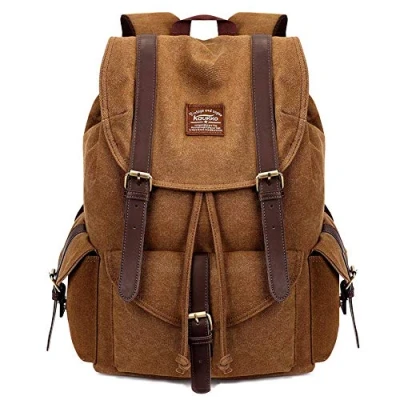 Imagen de Lona Mochila de Ocio Bolso del Ordenador portátil Colegial Bolsa Estudiante Paquete Deportes al Aire Libre para Hacer Senderismo/Viajar/Acampar por KAUKKO (Caqui)