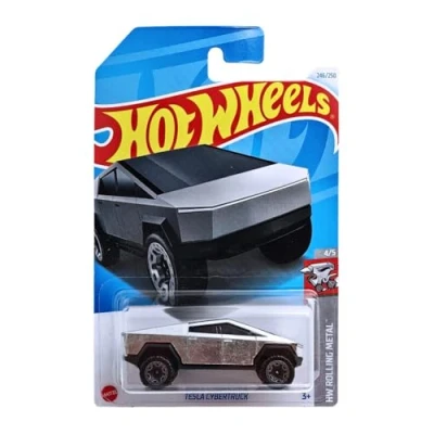 Imagen de Hot Wheels Tesla Cybertruck HW Rolling Metal 4/5 (246/250) HTB55 Gris 2024 + Protector Short Card Frikimonkey