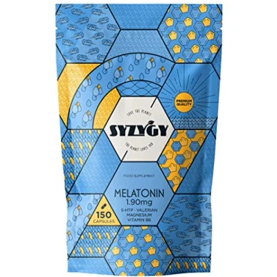 Imagen de SYZYGY FOOD 150 Cápsulas Melatonina 1,90mg +5 meses Con 5HTP, Magnesio, Valeriana, Vitamina B6 Pastillas para Dormir Bien, Reducir Estrés, Aumentar Serotonina Fabricado en España