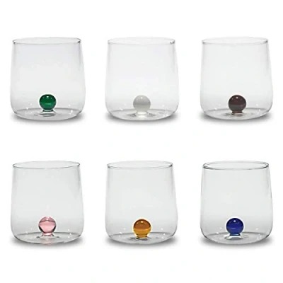 Imagen de Zafferano Bilia Tumbler Juego de 6 Vasos Agua Transparentes con Bola Colores Diferentes