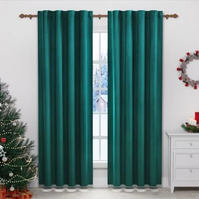 Imagen de WOLTU Cortinas Salon Opacas Aislantes 2 Piezas 140 x 270 cm Cortina Terciopelo Moderna Térmica Visillos para Habitacion Dormitorio Verde Oscuro VH6071dgn