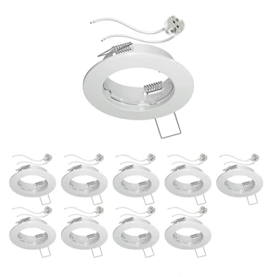 Imagen de ledscom.de 10 unidades Marco para montaje en techo FERE, redondo, blanco brillante (LED/Halógeno/MR16/50mm) incl. casquillo GU5.3