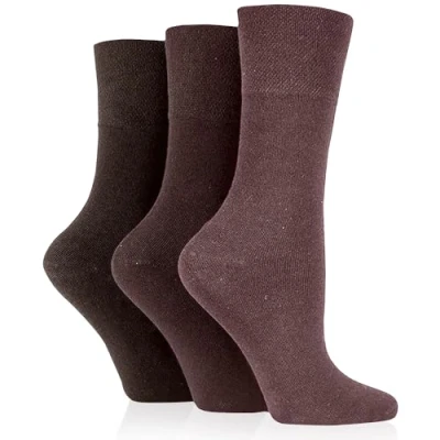 Imagen de HiFEN Calcetines para diabéticos sin costuras mujer, diseño de panal abeja, 3 pares, marrón, 4 8