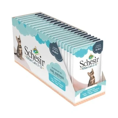 Imagen de Schesir, Comida Húmeda para Gatitos, Sabor bacoreta en gelatina Blanda Total 1,7 kg (20 Sobres x 85 gr)