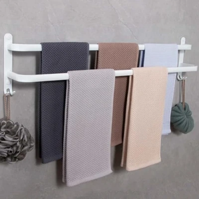 Imagen de Toalleros de Baño Sin Taladro, Toallero Adhesivo 80cm Aluminio Baño, Blanco Bano 2 Niveles para Cocina