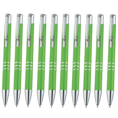 Imagen de Juego de 10 bolígrafos metal verde claro, bolígrafo con impresión lima, mina intercambiable gran capacidad, tinta azul, oficina, hogar, práctica, Kullis, claro