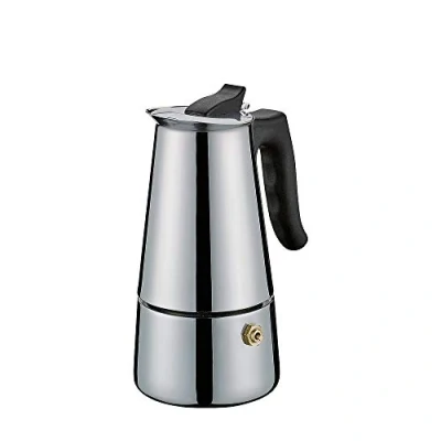 Imagen de Cilio ADRIANA cafetera expreso con base plana, de acero inoxidable, apta para todo tipo cocinas, diámetro 8,5 cm, altura 16,5 lavavajillas, jarra moca, 4 tazas