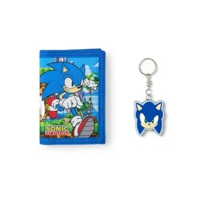 Imagen de Sonic The Hedgehog Cartera con Velcro para niños Triple Azul Estampado gráfico de y Tails Tarjetero Efectivo Llavero Head