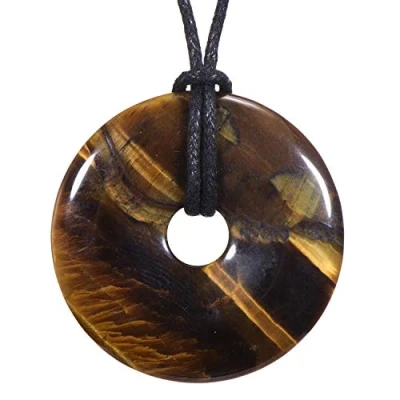 Imagen de Morella Collar para Mujer 80 cm y Colgante de Gema en Forma Donut Ojo Tigre Bolsa Terciopelo