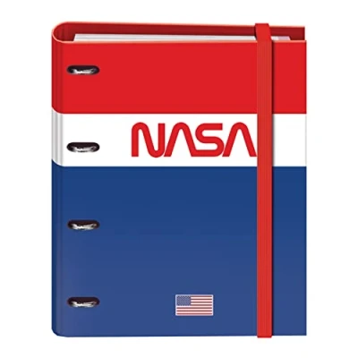 Imagen de Dohe Carpeta Recambio 4 Anillas 32x28x4 cm (Para folios A4) 100 hojas cuadriculadas, goma elástica, separadores, sobre de plástico y compresor Material escolar NASA Flag