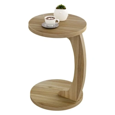 Imagen de WOLTU Mesa Auxiliar en Forma C, de Centro Redonda, Lateral para Sofá o Cama, Mesita Salón y Dormitorio, MDF, φ38x55 cm, Roble Claro, BTS20hei