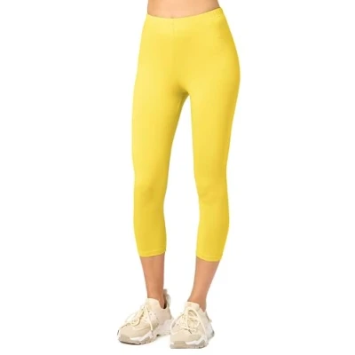 Imagen de Merry Style Leggins Deportivos para Mujer Pantalones Piratas Suaves Elásticos Leggings de Algodón 3/4 Mallas Confortables MS10 199 (Amarillo, S)