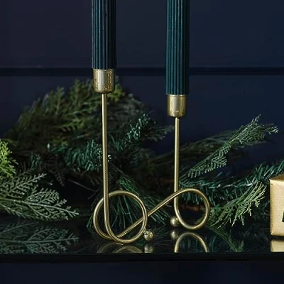 Imagen de Ginger Ray Soporte de Navidad Metal Dorado para Dos Velas, decoración Mesa