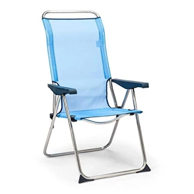 Imagen de Solenny Silla de Playa y Jardín Plegable Reclinable 5 Posiciones con Respaldo Anatómico 67x63x114 cm Color Azul
