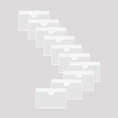 Imagen de BAIWOAK 10 fundas adhesivas transparentes, soportes autoadhesivos de plástico para etiquetas, tarjetas índice, planificadores, armarios, estantes (100 x 55 mm)