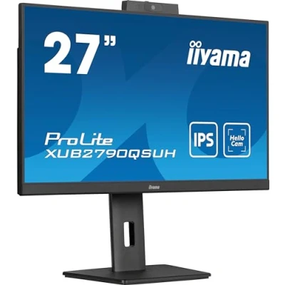 Imagen de iiyama XUB2790QSUH B1 27&quot; Panel IPS, 2560x1440, 100hz, Windows Hello Webcam 1080P Auto Focus, 15cm Regulable en altura, Pivotante, 4ms, 250cd/m², Altavoces, HDMI, DisplayPort, USB C (65W PD)