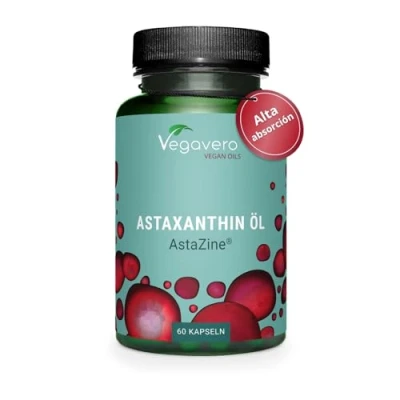 Imagen de Astaxantina Pura Vegavero® 8 mg en Aceite (AstaZine®) 100% NATURAL Sistema Inmune + Protector Solar Antioxidante Sin Aditivos Vegano 60 Cápsulas Gelatina