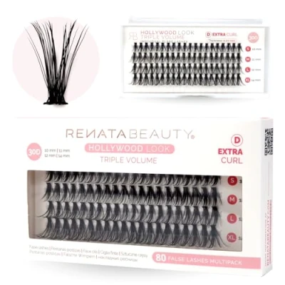Imagen de Renata Beauty 30D TRIPLE Volumen Ruso Extensión de Pestañas Postizas [D Curl] Multipack 80 Abanicos 10 14mm Máxima Intensidad para 3D Tecnología Banda Invisible y Acabado Mate