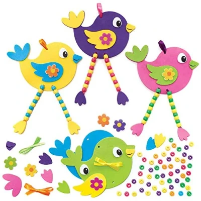 Imagen de Baker Ross FC717 Decoración de Pájaros con Cuentas Juego 5, Manualidades para Niños