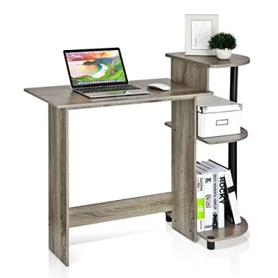 Imagen de Furinno Compact Escritorio de Computadora, Tabla Madera aglomerada, Roble francés Gris/Negro, 39.62 x 85.34 cm
