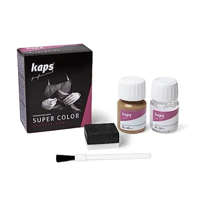 Imagen de Kaps Tinte con Imprimación para Zapatos Y Bolsos Textiles de Cuero Natural Sintético, Super Color And Preparer, 70 Colores (120 azúcar marrón)