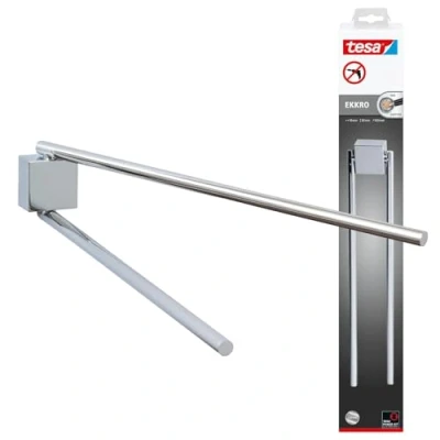 Imagen de tesa Ekkro Colgador de toallas con dos brazos, metal cromado brillante, autoadhesivo, tecnología montaje adhesiva, 80 x 50 420 mm