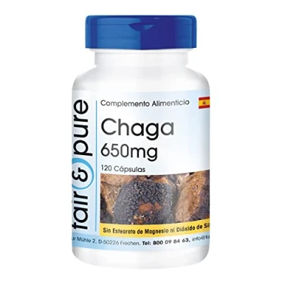 Imagen de Fair &amp; Pure® Chaga 650mg Polvo en Cápsulas Inonotus obliquus Vegano Alta pureza 120