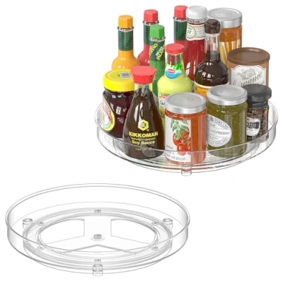 Imagen de Radikor 2 Piezas Especiero Giratorio, 24cm 360 Cocina Giratorio Estante de Plástico, Despensa Organizador Transparente, Armario para Condimentos, Botellas, Cosmético, Frutas