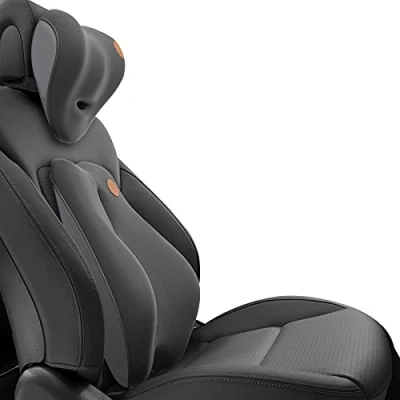Imagen de Ergocar Cojin Lumbar y Almohada de Cuello para Silla Oficina/Coche/Juego, Blando Espuma Memoria Respaldo Lumbar, Transpirable,Negro (Sin función Masaje)