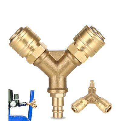 Imagen de TIDEVAN Latón Accesorios Compresor Aire,Distribuidor De Aire Comprimido 2 Vías Conector con 1/4 in Y Enchufe NW 7.2,de Acoplamiento Rápido Distribuidor En