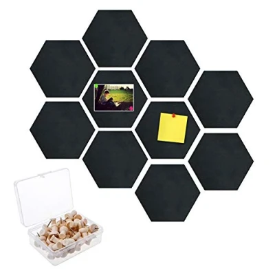Imagen de Pizarra Corcho,10 Pieza Tablero de anuncios Corcho Hexágono Pared Autoadhesivo enmarcado con alfiler para la oficina en el hogar aula