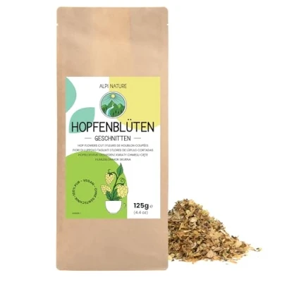 Imagen de Lúpulo Cortado 125g de Alpi Nature, Planta Seca, Pétalos Lupulo, Humulus Lupulus, Té Suelto, Flores para Preparación y Lupulo Infusion