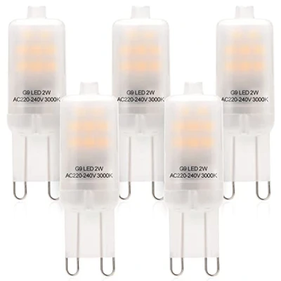 Imagen de Eco.Luma Bombillas LED G9 2W, Blanco Cálido 3000K, Repuesto Lámparas Halógenas 10W 20W, ángulo Haz de 360 Sin Parpadeo, No Regulable CA 220 240 V, Paquete 5