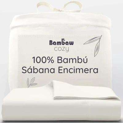 Imagen de Sábana Encimera Beige 270x290 cm Sábanas de Bambú Sabanas Hipoalergenicas Sabana Termoreguladora Modernas 180x200 Bambaw